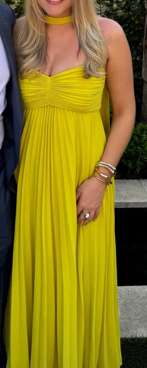 Delfi Collective Chartreuse Strapless Maxi Dress With Neck Scarf thumbnail 1