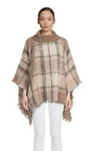 World Market Soft Furry Poncho Shawl Plaid Autumn Academia Fringe Warm Layering thumbnail 1