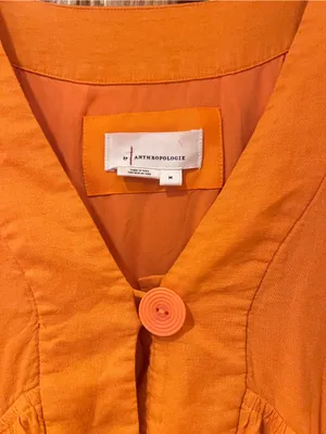 Reneé Flutter-Sleeve Linen Button-Front Midi Dress Pockets Orange Size Medium thumbnail 9