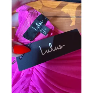 NWT Lulus Epitome of Allure Hot Pink Mesh Strapless Ruched Maxi Dress Gala Sz S thumbnail 7