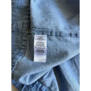 LOFT Women L Denim Chambray Tie Neck Wide Sleeve Tiered Drop Waist Dress Cotton thumbnail 9