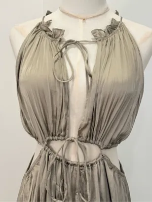 NWT Zara Wrinkle Look Satin Effect Cut Out Maxi Dress Medium Wedding Black Tie thumbnail 10