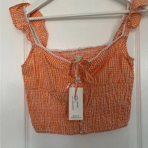 Orange Gingham Ruffle Strap Top thumbnail 1