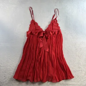 Victoria's Secret Babydoll L Large Cami Top Lace Pleated Lingerie‎ Satin Bow Red thumbnail 3