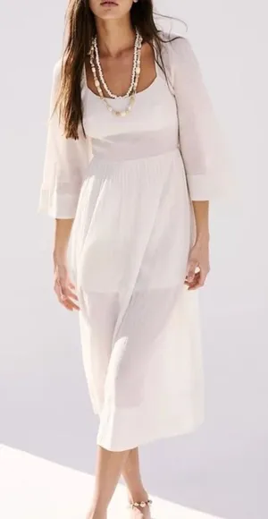 Free People Gauzy Beach Midi Dress Coverup Kelsie Ivory Size Medium Boho thumbnail 1
