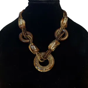 Chunky mixed beads and acrylic links statement necklace Brown thumbnail 1