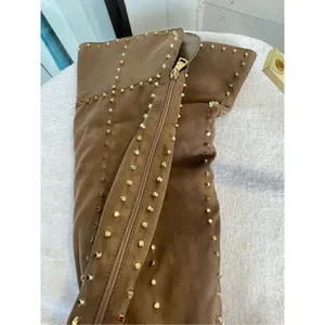 New Venus Faux Suede Studded Over the knee Taupe Boots thumbnail 8