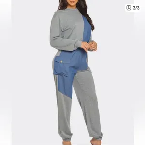 Stylish Gray and Blue Jogger Set Size L thumbnail 2