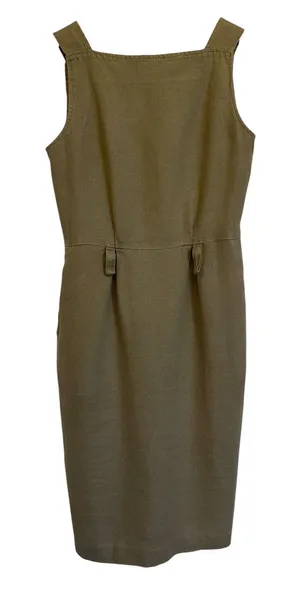 Tweeds Vintage 100% Linen Sheath Dress Khaki Sleeveless USA Sz 8 Career 90s thumbnail 1