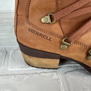Merrell‎ Boots Womens 8 Brown Leather Strappy Lace Up Back Zip Outdoor Shiloh II thumbnail 3