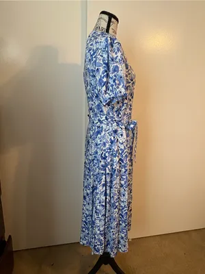 croft & barrow Blue and White Floral Midi Dress with Tie Waist thumbnail 5