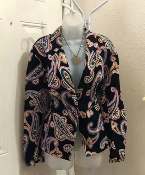 Retro Whimsygoth Gothic Black pink paisley blazer jacket coat shirt multicolored Size L-Measurement in pics thumbnail 1