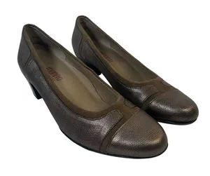 Munro American Jillian Taupe Metallic Suede Block Heel Pumps Shoes Womens 8 M thumbnail 1