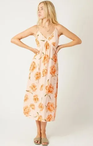 Patrons of Peace Floral Midi Dress Orange Poppy Lace Trim Rayon‎ Boho Medium thumbnail 1
