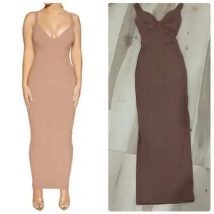 Naked Wardrobe NEW Women XS Brown Faux Bustier Ribbed Hourglass Bodycon Dress thumbnail 2