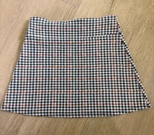 Houndstooth A-Line Mini Skirt in Black, White & Red thumbnail 1