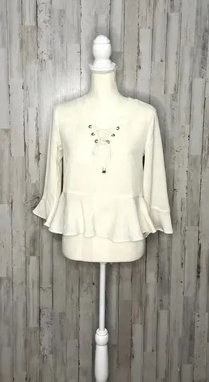 NWT Frye‎ Women's Lace-Up Bell Sleeve Blouse Ivory Size Small Casual Spring thumbnail 1