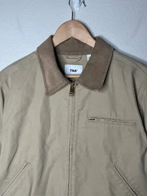 TNA Barkley Relaxed Lightweight Canvas Corduroy Collar Workwear Jacket in Tan thumbnail 3
