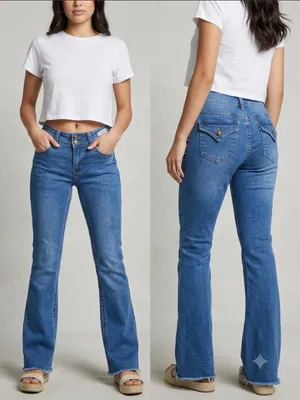 Telepatia medium wash low-rise flare jeans rough hem y2k 5/27. thumbnail 2
