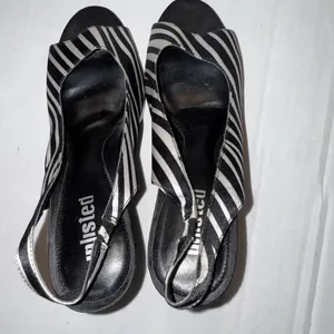 Unlisted Y2K Baddie Sandals‎ Heels Slip On Slingback Peep Toe Zebra Print Sz 9 thumbnail 15