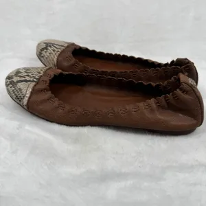 Tory Burch Leather Scalloped Ballet Flats‎ Snakeskin Cap Toe Logo 7.5 READ thumbnail 8