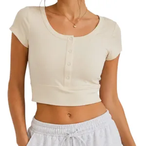 Offline by Aerie‎ Ribbed Crop Top Cream Short Sleeve Sz S Activewear Clean Girl thumbnail 1