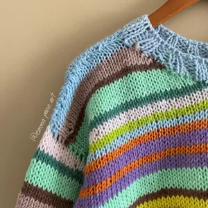 hand knit striped funky fun multi colored oversized sweater Blue Size M thumbnail 5