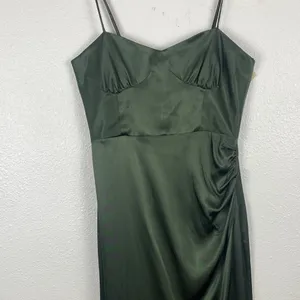 Zara Dark Green Satin Midi Dress Size S 100% Viscosa thumbnail 4