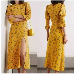 Reformation Winslow Floral Midi Dress Yellow Blue Slit Size 0 thumbnail 11