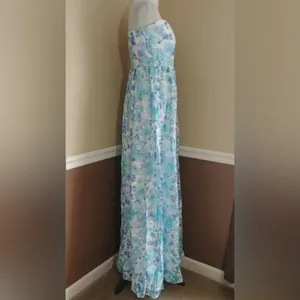 Floral Strapless Modcloth Maxi Dress by Minuet Size Blue Teal & White Large thumbnail 5