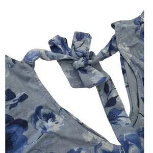Altar'd State Women's size Large Blue Floral Linen Blend Fit Flare Dress V Neck thumbnail 11