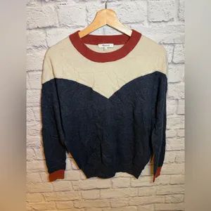 Madewell Colorblock Yoke Pullover‎ Sweater Womens size small cream navy thumbnail 2