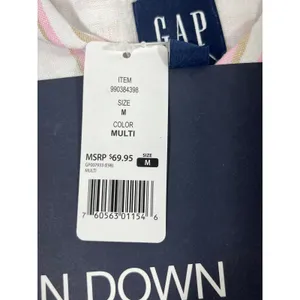 GAP‎ Linen Blend Button Down Shirt Women M Pink Tan Stripe Quiet Luxury Costal thumbnail 5
