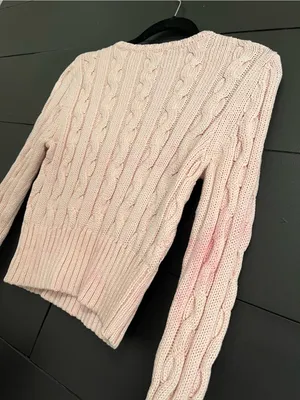 Blush Pink Cable Knit Sweater Long Sleeve Crew Neck Cropped Pullover Sz S GUC thumbnail 3