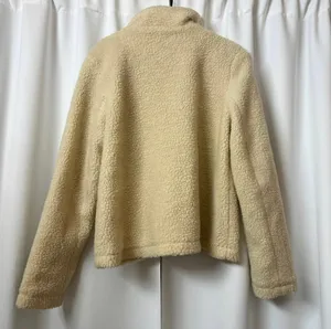 Light Cream Button up Faux Fur Sherpa Fleece Jacket Warm Winter Teddy Coat Size Large thumbnail 4