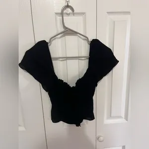 Reformation Puff Sleeve Sweetheart Blouse Black Size 2 thumbnail 3