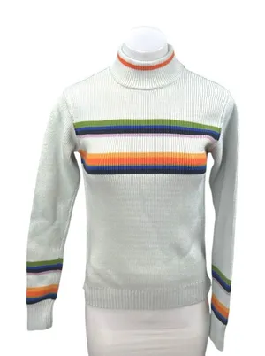 Free People Lyon White Multicolor Striped Turtleneck Long Sleeve Sweater Top XS thumbnail 1