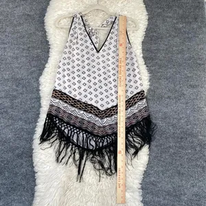 White House Black Market Geometric Halter Top Fringe Tassel White Black Brown thumbnail 8