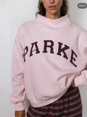 PARKE Varsity Fleece Rosewood Pink MockNeck Sweatshirt thumbnail 2