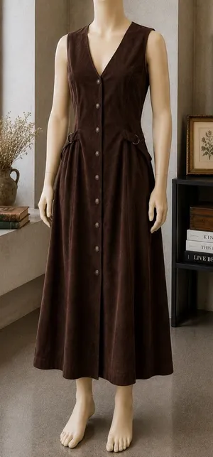 KDK Designs Vintage Brown Faux Suede Button Front Dress Size 14 thumbnail 1