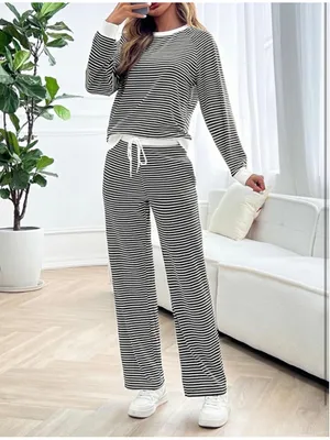 NEW Tankaneo 2 Pc Set Striped Long Sleeve Sweatshirt & Pants M thumbnail 5