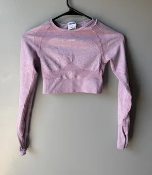Gymshark Women’s Pink Marl Seamless Long Sleeve Crop Top Open Back Size S thumbnail 1