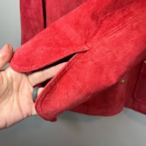 David Brooks Suede Jacket Red Snap Front Pockets Moto Minimalist Sz Large Petite thumbnail 5