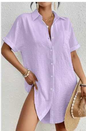 Bsubseach Button Down Violet Shirt Beach Cover Up Size S Purple thumbnail 1
