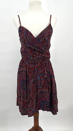 Abercrombie Spaghetti Strap Paisley Burgundy and Navy Dress Size Small‎ Y2K thumbnail 1