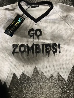 Womens XL NWT Dolls Kill Go Zombies Cropped Football Jersey thumbnail 5
