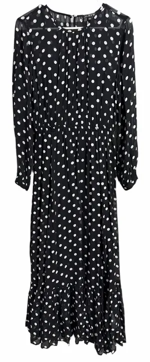 J. Crew Long-Sleeve Chiffon‎ Midi Dress Black Polka Dot Women's Size Small thumbnail 1