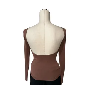 NWOT Free People Low Back Seamless Long Sleeve Top SZ-M/L Chocolate Brown thumbnail 8