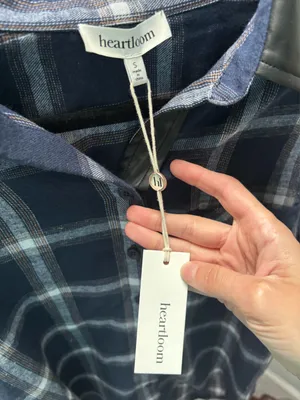 Heartloom Flannel Women’s Shirt Button Down Faux Leather Trim Plaid Blue White thumbnail 4