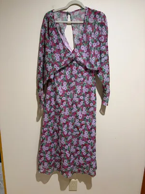 ASOS Design V Neck Batwing Floral Midi Dress Long Sleeve thumbnail 3